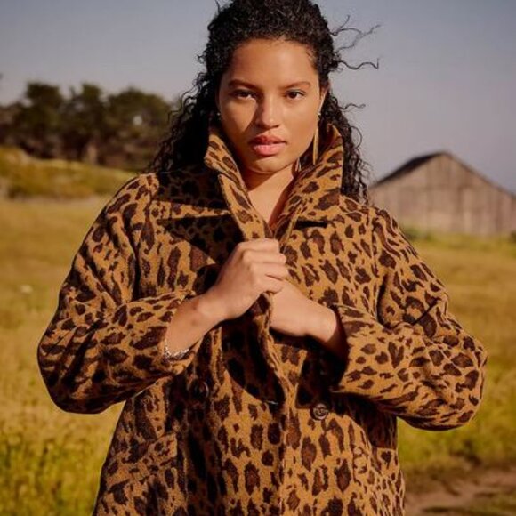 Leopard Print Double-Breasted Coat - Picture 1 of 10